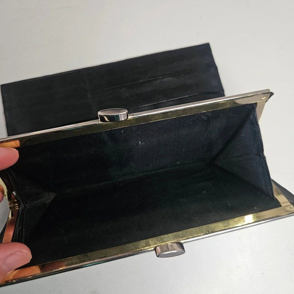 Vintage‎ Serpendo Korea Black Eel Skin Leather Kiss Lock Clutch Wallet Tri-Fold